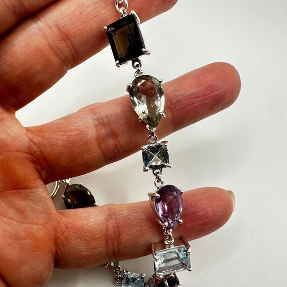 NWOT 7" One-of-a-kind Multi-gemstone bracelet in sterling silver! - Picture 8 of 13